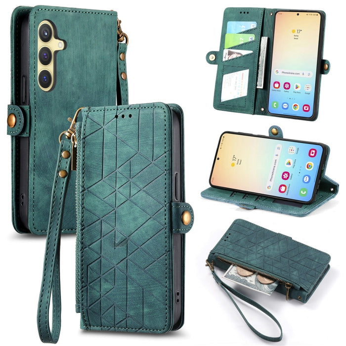 Geometric Zipper Wallet Side Buckle Leather Phone Case