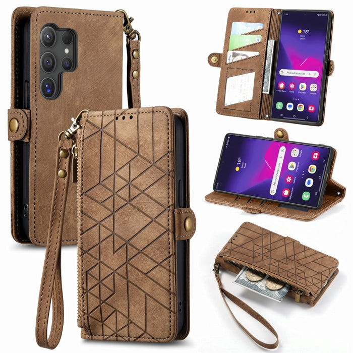 Geometric Zipper Wallet Side Buckle Leather Phone Case, For Samsung Galaxy S25 Ultra 5G, For Samsung Galaxy C55, For Samsung Galaxy M55, For Samsung Galaxy A55 5G, For Samsung Galaxy S24 Ultra 5G, For Samsung Galaxy S24+ 5G, For Samsung Galaxy S24 5G  ...
