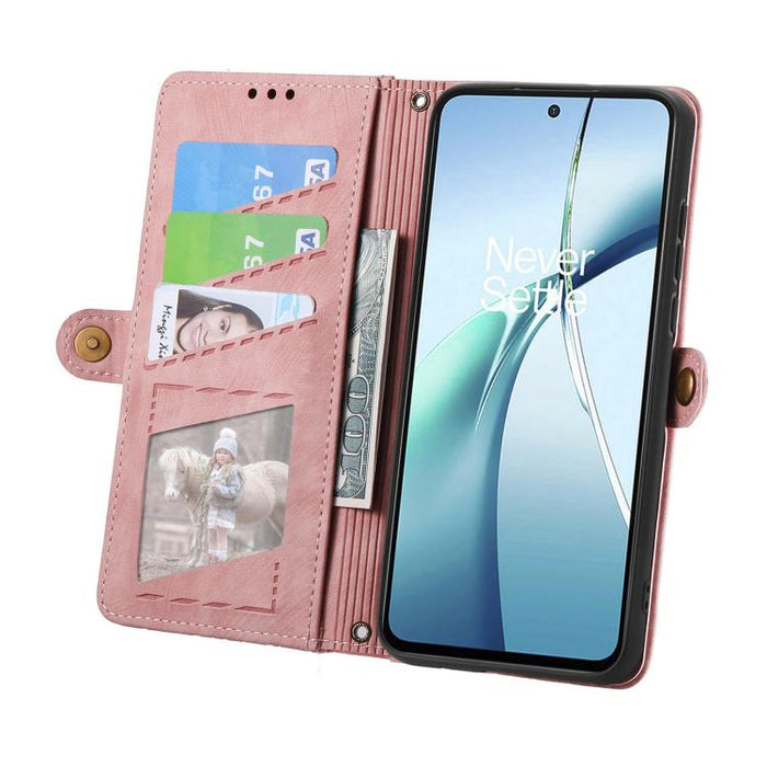 Geometric Zipper Wallet Side Buckle Leather Phone Case