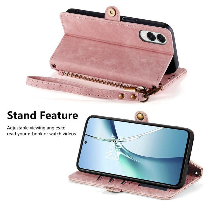 Geometric Zipper Wallet Side Buckle Leather Phone Case