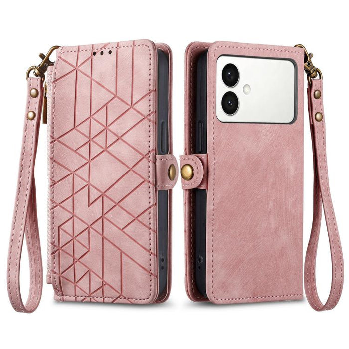 Geometric Zipper Wallet Side Buckle Leather Phone Case, For Samsung Galaxy S26 Edge 5G, For Samsung Galaxy A57 5G, For Samsung Galaxy A37 5G, For Samsung Galaxy S25 Edge 5G, For Samsung Galaxy A56 5G, For Samsung Galaxy A36 5G, For Samsung Galaxy S25 5...