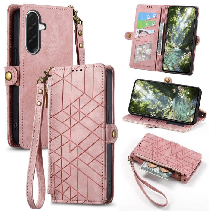Geometric Zipper Wallet Side Buckle Leather Phone Case, For Samsung Galaxy S26 Edge 5G, For Samsung Galaxy A57 5G, For Samsung Galaxy A37 5G, For Samsung Galaxy S25 Edge 5G, For Samsung Galaxy A56 5G, For Samsung Galaxy A36 5G, For Samsung Galaxy S25 5...