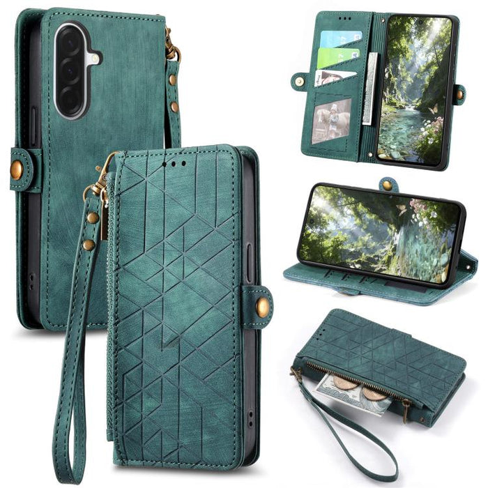 Geometric Zipper Wallet Side Buckle Leather Phone Case, For Samsung Galaxy S26 Edge 5G, For Samsung Galaxy A57 5G, For Samsung Galaxy A37 5G, For Samsung Galaxy S25 Edge 5G, For Samsung Galaxy A56 5G, For Samsung Galaxy A36 5G, For Samsung Galaxy S25 5...
