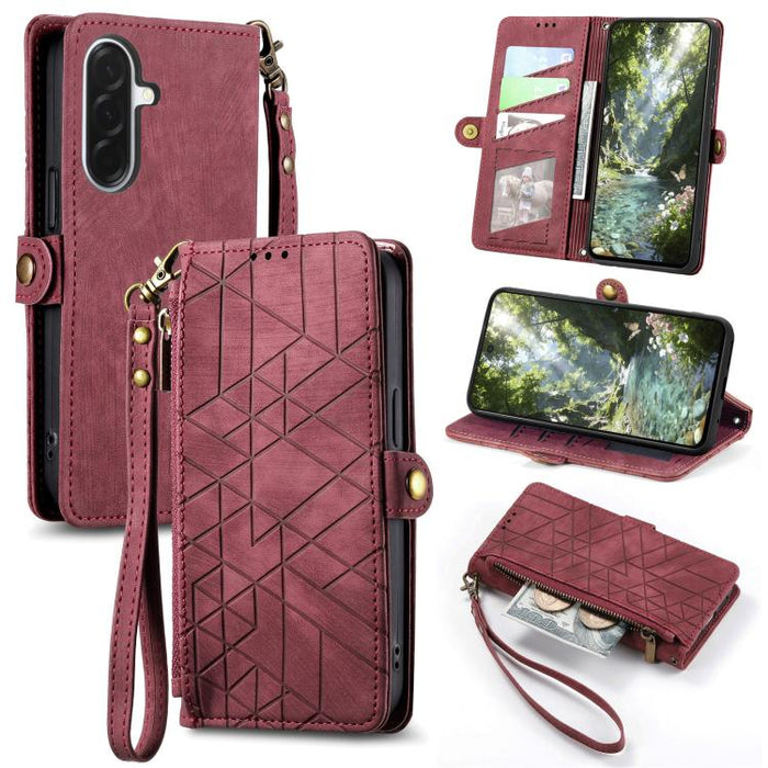 Geometric Zipper Wallet Side Buckle Leather Phone Case, For Samsung Galaxy S26 Edge 5G, For Samsung Galaxy A57 5G, For Samsung Galaxy A37 5G, For Samsung Galaxy S25 Edge 5G, For Samsung Galaxy A56 5G, For Samsung Galaxy A36 5G, For Samsung Galaxy S25 5...