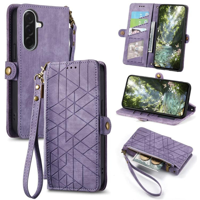 Geometric Zipper Wallet Side Buckle Leather Phone Case, For Samsung Galaxy S26 Edge 5G, For Samsung Galaxy A57 5G, For Samsung Galaxy A37 5G, For Samsung Galaxy S25 Edge 5G, For Samsung Galaxy A56 5G, For Samsung Galaxy A36 5G, For Samsung Galaxy S25 5...
