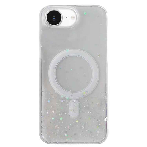 For iPhone 16e Glitter MagSafe Hybrid Clear TPU Phone Case(White)