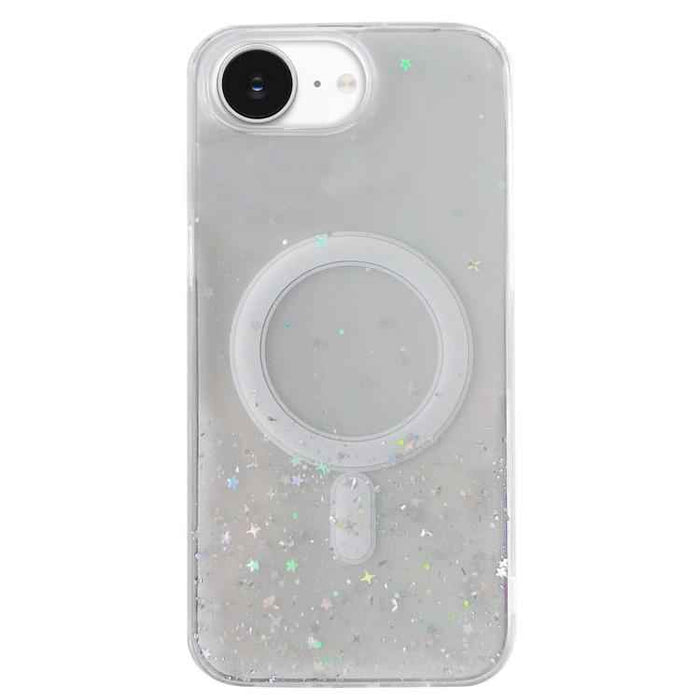 For iPhone 16e Glitter MagSafe Hybrid Clear TPU Phone Case(White)