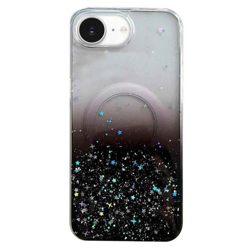 For iPhone 16e Glitter MagSafe Hybrid Clear TPU Phone Case(Black)