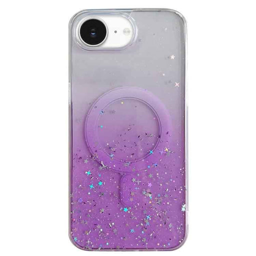 For iPhone 16e Glitter MagSafe Hybrid Clear TPU Phone Case(Purple)