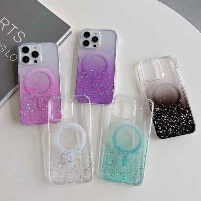 For iPhone 16e Glitter MagSafe Hybrid Clear TPU Phone Case(White)