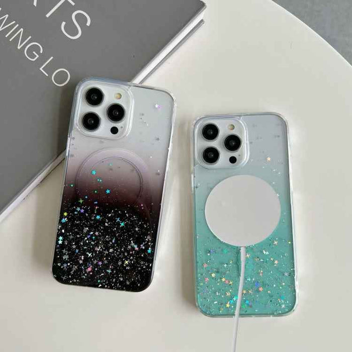 For iPhone 16e Glitter MagSafe Hybrid Clear TPU Phone Case(Purple)