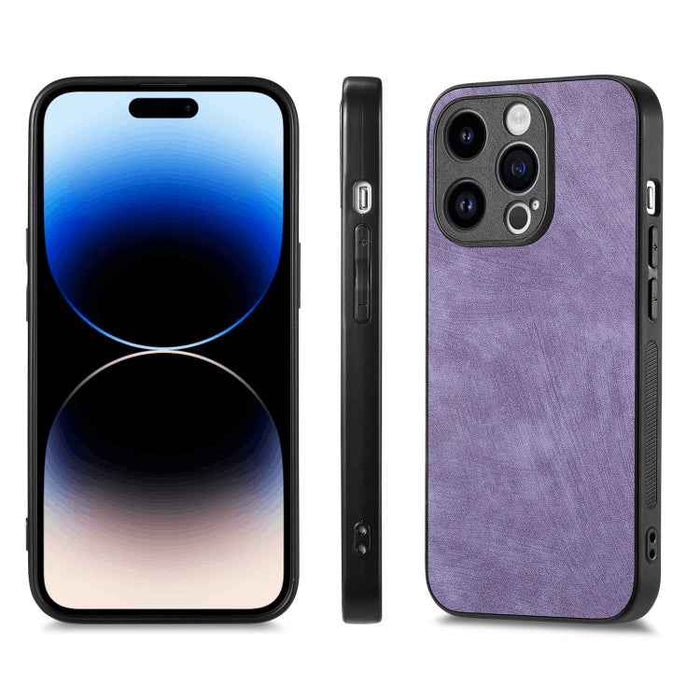 For iPhone 13 Vintage Leather PC Back Cover Phone Case(Purple)