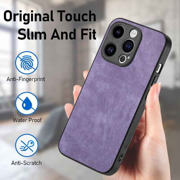 For iPhone 13 Vintage Leather PC Back Cover Phone Case(Purple)