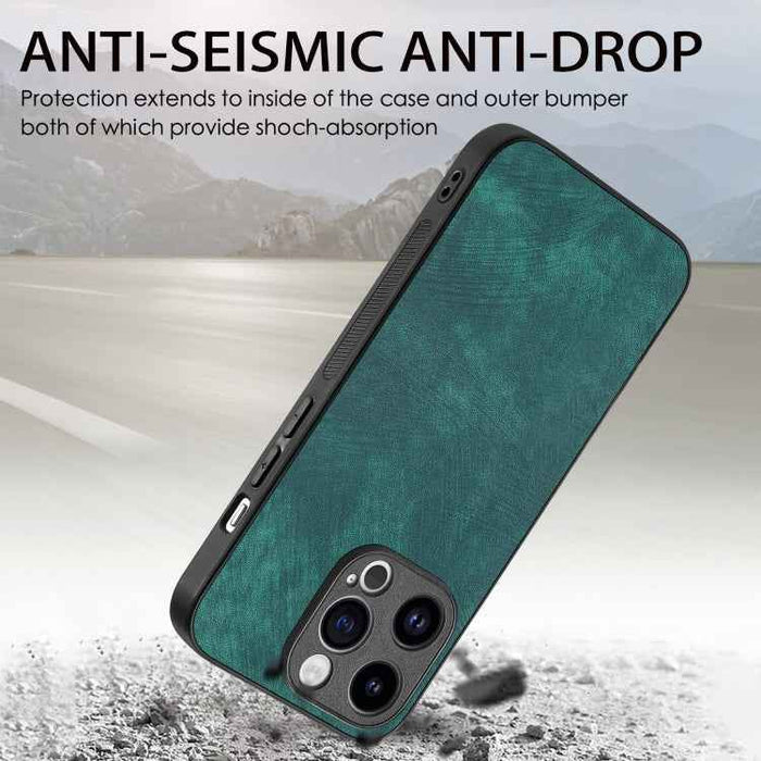 For iPhone 12 Vintage Leather PC Back Cover Phone Case(Green)