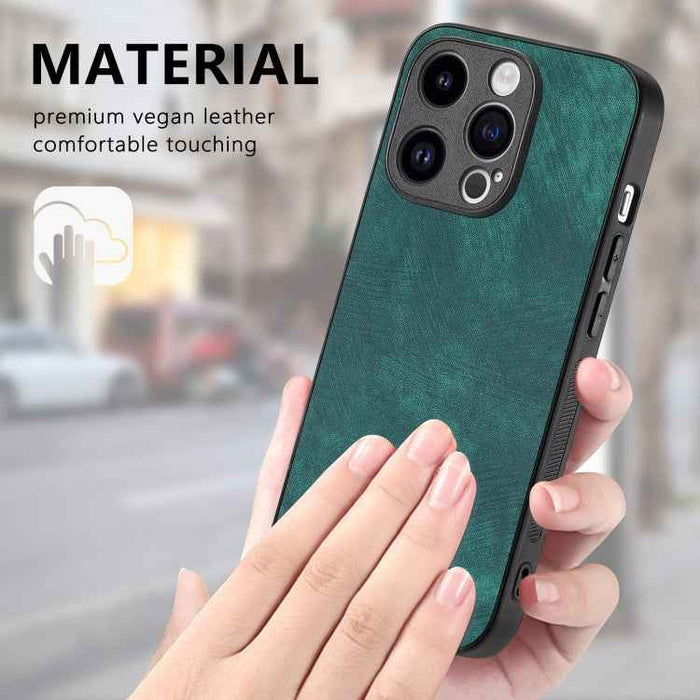 For iPhone 12 Vintage Leather PC Back Cover Phone Case(Green)