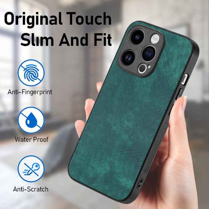 For iPhone 12 Vintage Leather PC Back Cover Phone Case(Green)