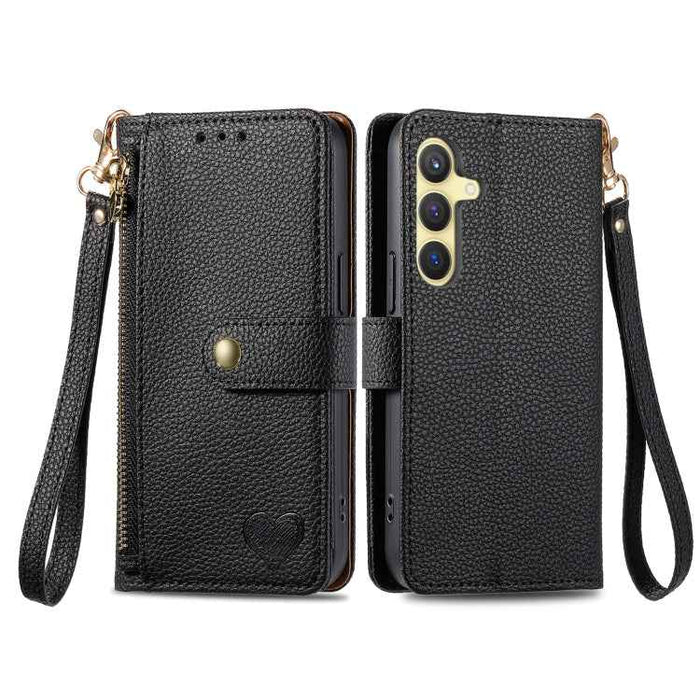 For Samsung Galaxy S24 5G Love Zipper Lanyard Leather Phone Case(Black)