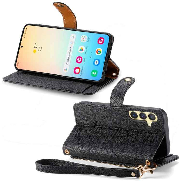 For Samsung Galaxy S24 5G Love Zipper Lanyard Leather Phone Case(Black)