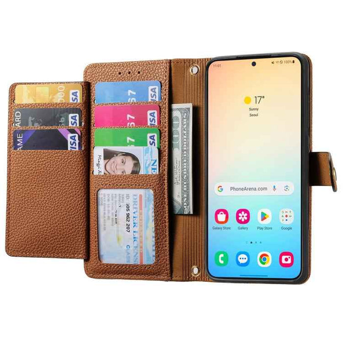 For Samsung Galaxy S24 5G Love Zipper Lanyard Leather Phone Case(Brown)