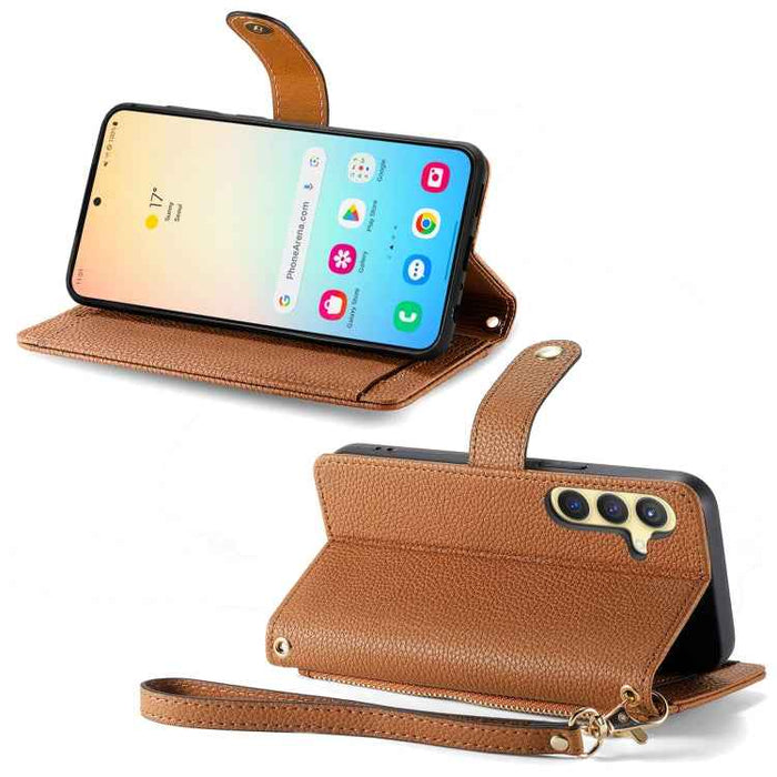 For Samsung Galaxy S24 5G Love Zipper Lanyard Leather Phone Case(Brown)