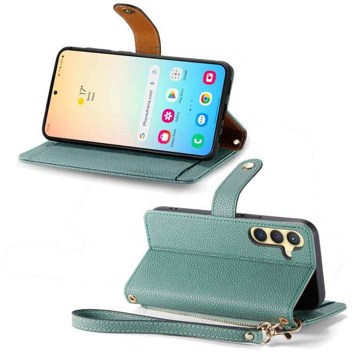 For Samsung Galaxy S24 5G Love Zipper Lanyard Leather Phone Case(Green)