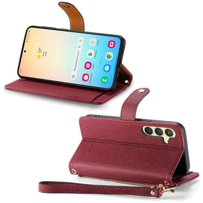 For Samsung Galaxy S24 5G Love Zipper Lanyard Leather Phone Case(Red)
