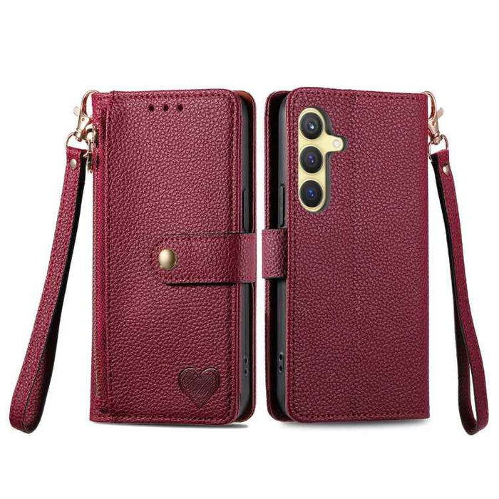 For Samsung Galaxy S24 5G Love Zipper Lanyard Leather Phone Case(Red)