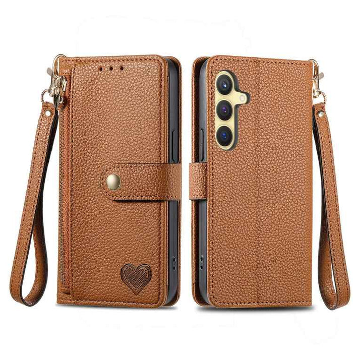 For Samsung Galaxy S24+ 5G Love Zipper Lanyard Leather Phone Case(Brown)