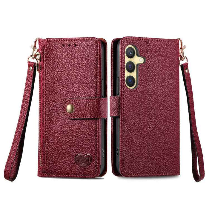 For Samsung Galaxy S24+ 5G Love Zipper Lanyard Leather Phone Case(Red)