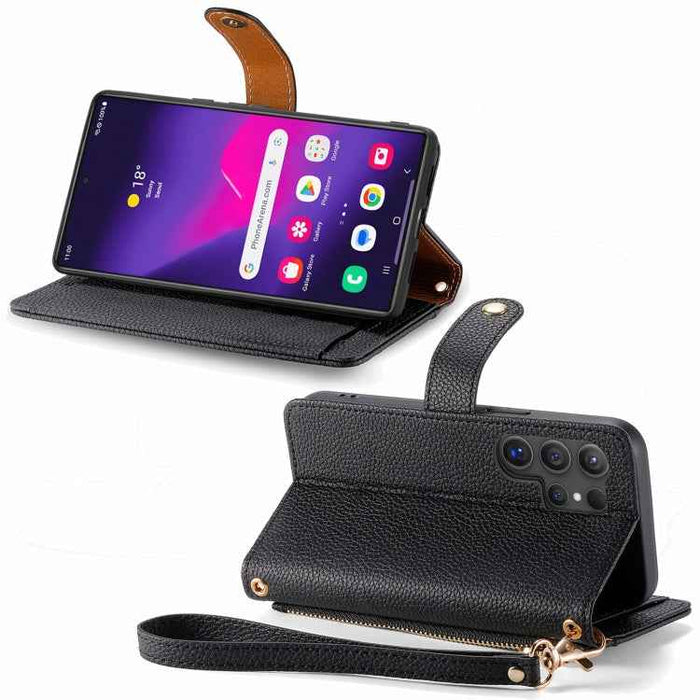For Samsung Galaxy S24 Ultra 5G Love Zipper Lanyard Leather Phone Case(Black)