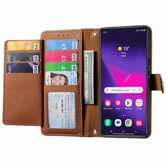 For Samsung Galaxy S24 Ultra 5G Love Zipper Lanyard Leather Phone Case(Brown)