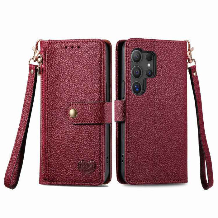 For Samsung Galaxy S24 Ultra 5G Love Zipper Lanyard Leather Phone Case(Red)