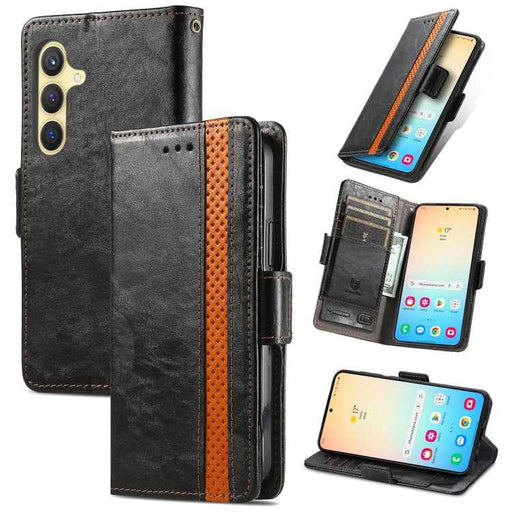 For Samsung Galaxy S24 5G CaseNeo Splicing Dual Magnetic Buckle Leather Phone Case(Black)