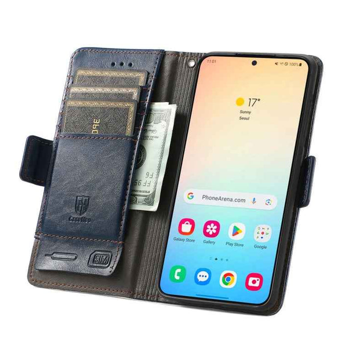 For Samsung Galaxy S24 5G CaseNeo Splicing Dual Magnetic Buckle Leather Phone Case(Blue)