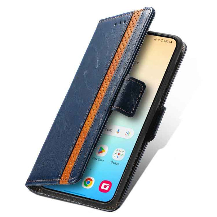 For Samsung Galaxy S24 5G CaseNeo Splicing Dual Magnetic Buckle Leather Phone Case(Blue)