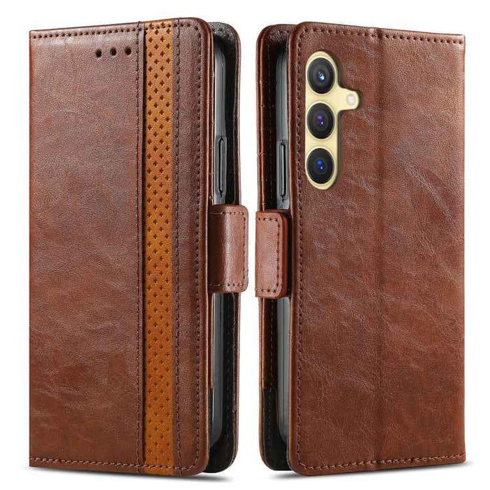 For Samsung Galaxy S24 5G CaseNeo Splicing Dual Magnetic Buckle Leather Phone Case(Brown)