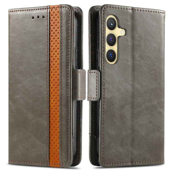 For Samsung Galaxy S24 5G CaseNeo Splicing Dual Magnetic Buckle Leather Phone Case(Gray)