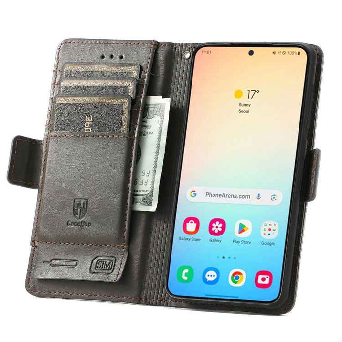 For Samsung Galaxy S24 5G CaseNeo Splicing Dual Magnetic Buckle Leather Phone Case(Gray)