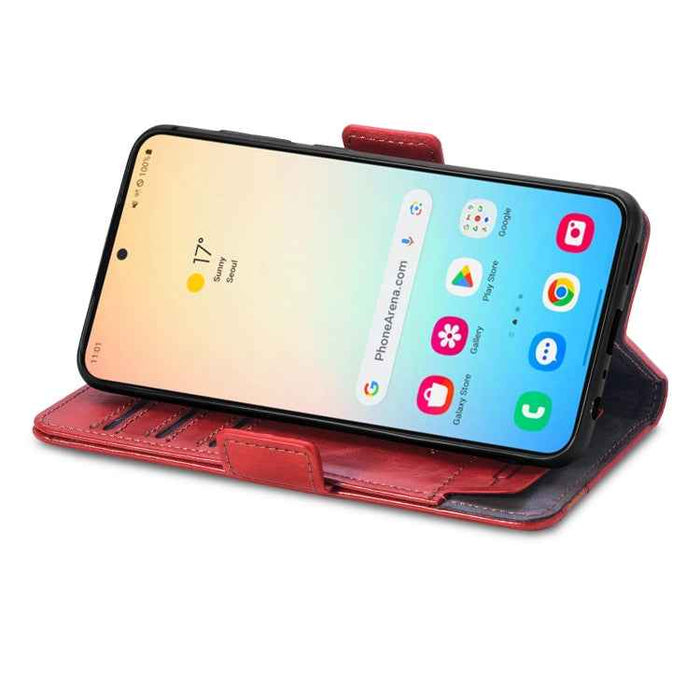 For Samsung Galaxy S24 5G CaseNeo Splicing Dual Magnetic Buckle Leather Phone Case(Red)