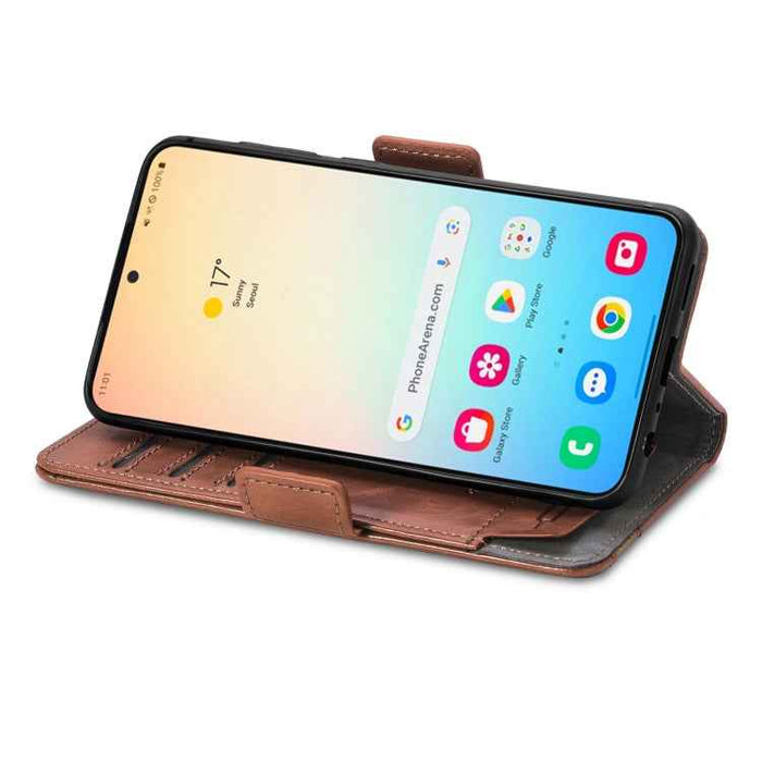 For Samsung Galaxy S24+ 5G CaseNeo Splicing Dual Magnetic Buckle Leather Phone Case(Brown)