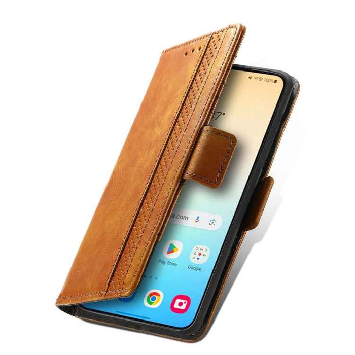 For Samsung Galaxy S24+ 5G CaseNeo Splicing Dual Magnetic Buckle Leather Phone Case(Khaki)