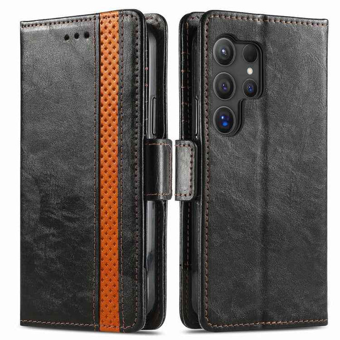 For Samsung Galaxy S24 Ultra 5G CaseNeo Splicing Dual Magnetic Buckle Leather Phone Case(Black)