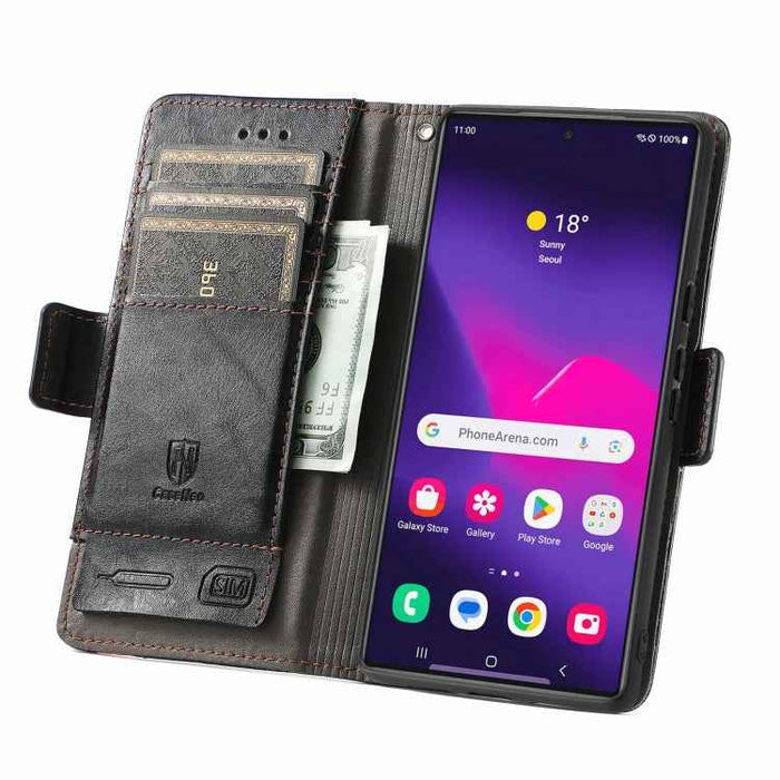For Samsung Galaxy S24 Ultra 5G CaseNeo Splicing Dual Magnetic Buckle Leather Phone Case(Black)