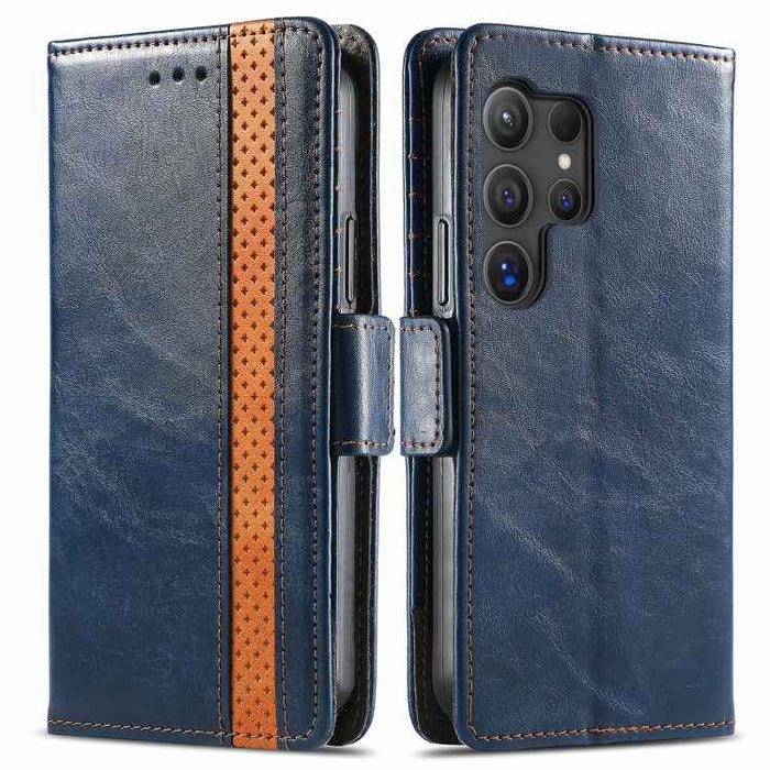For Samsung Galaxy S24 Ultra 5G CaseNeo Splicing Dual Magnetic Buckle Leather Phone Case(Blue)