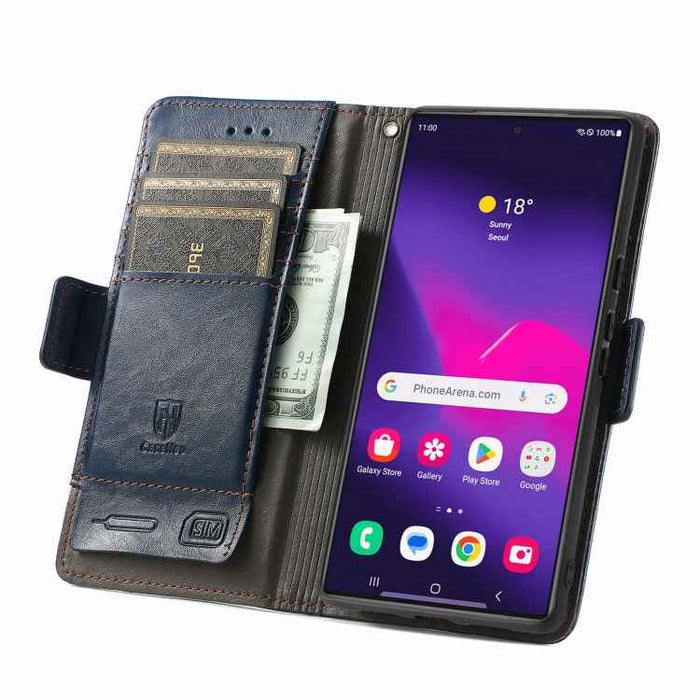 For Samsung Galaxy S24 Ultra 5G CaseNeo Splicing Dual Magnetic Buckle Leather Phone Case(Blue)