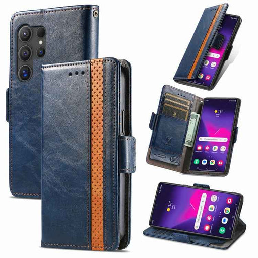 For Samsung Galaxy S24 Ultra 5G CaseNeo Splicing Dual Magnetic Buckle Leather Phone Case(Blue)