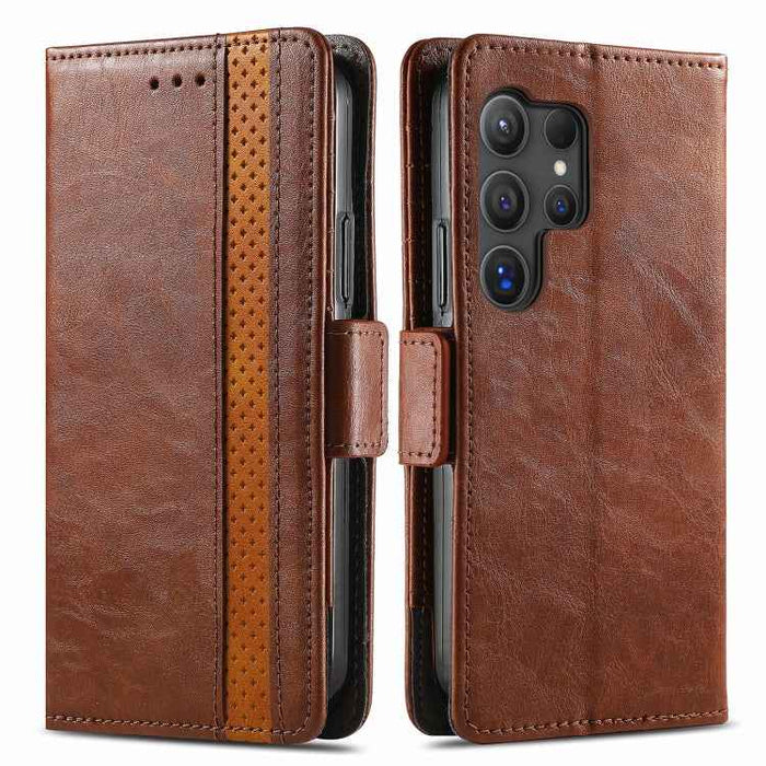 For Samsung Galaxy S24 Ultra 5G CaseNeo Splicing Dual Magnetic Buckle Leather Phone Case(Brown)