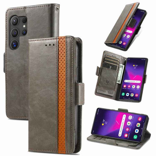 For Samsung Galaxy S24 Ultra 5G CaseNeo Splicing Dual Magnetic Buckle Leather Phone Case(Gray)