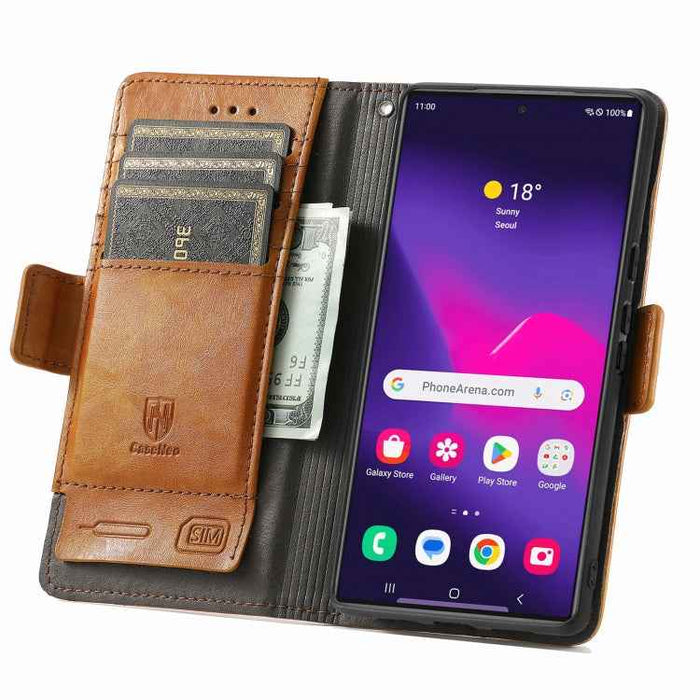 For Samsung Galaxy S24 Ultra 5G CaseNeo Splicing Dual Magnetic Buckle Leather Phone Case(Khaki)