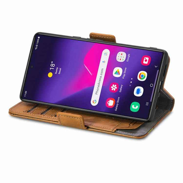 For Samsung Galaxy S24 Ultra 5G CaseNeo Splicing Dual Magnetic Buckle Leather Phone Case(Khaki)